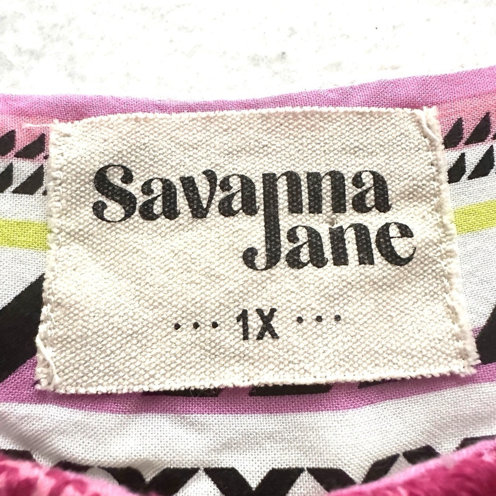 Savanna Jane 1X Embroidered Pink Tank Top Floral Bohemian Geometric Rayon - Picture 9 of 10